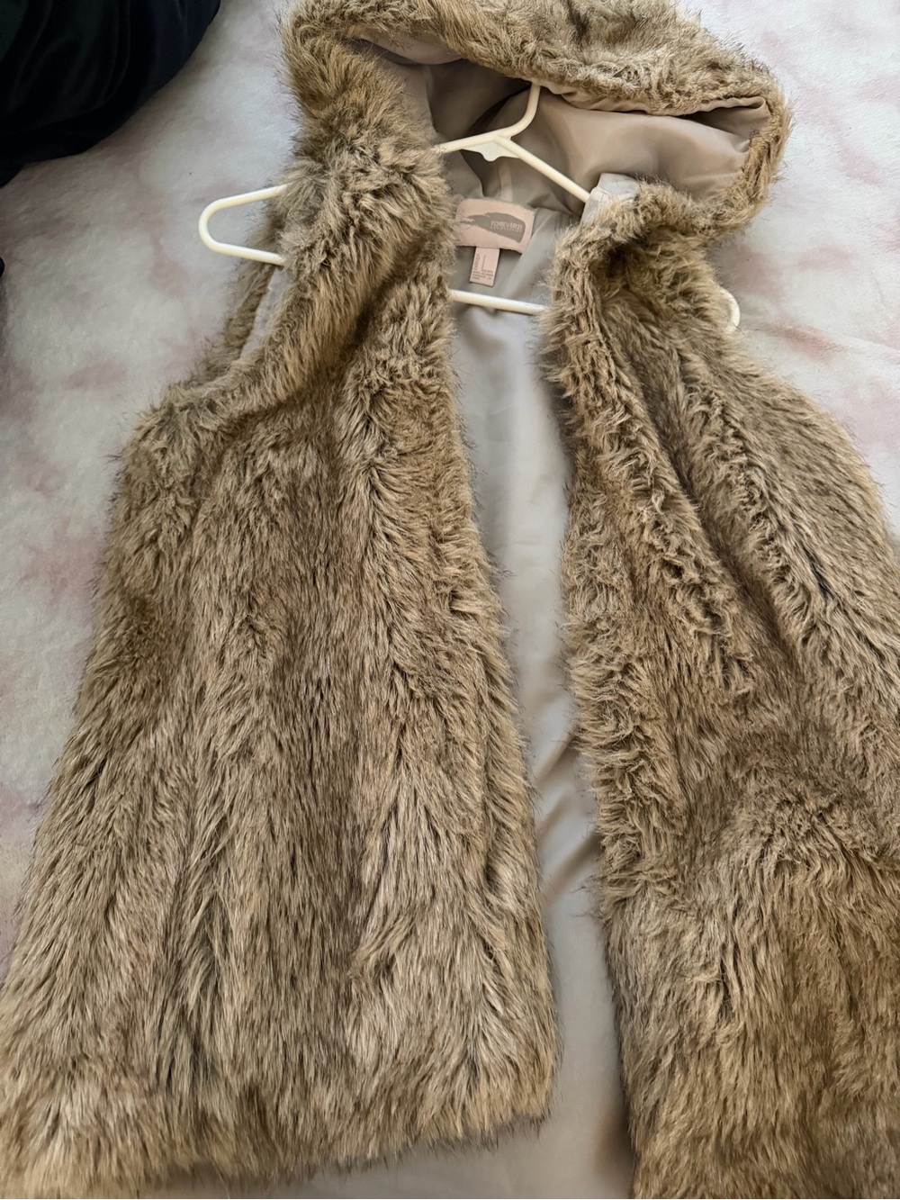 Forever 21 Girls Faux Fur Hooded Vest in Tan